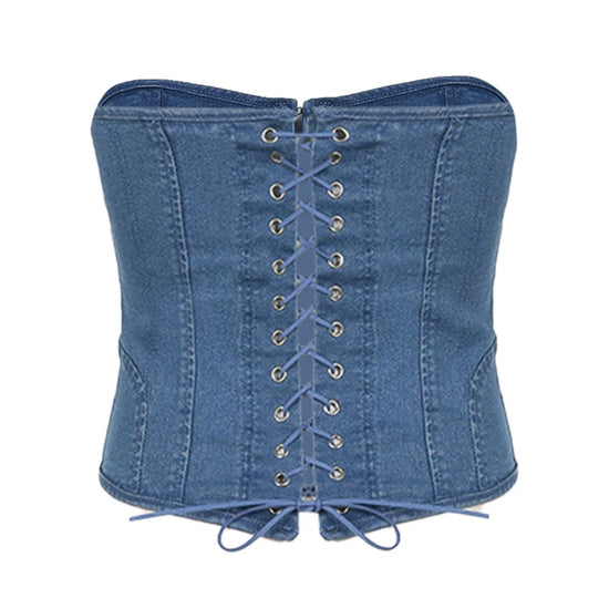 Corsetto Denim Donna Strapless – Top Y2K Modellante