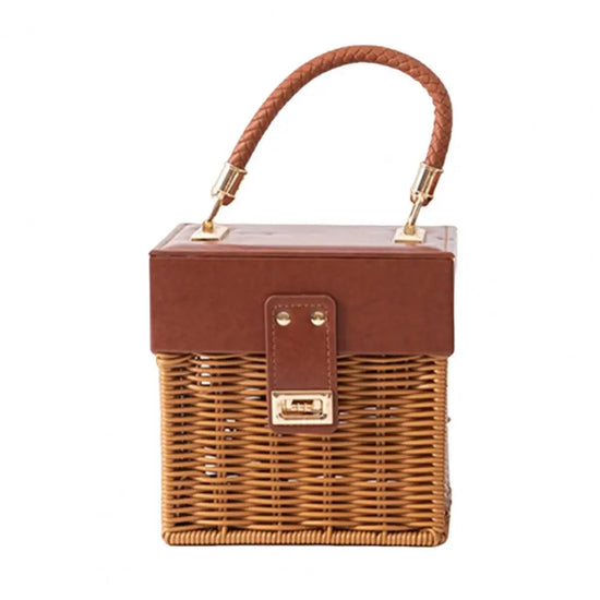Borsa a Tracolla in Rattan Nera per Donna – Stile Casual Estivo, Fatto a Mano, Forma Box, Perfetta per Viaggi e Spiaggia