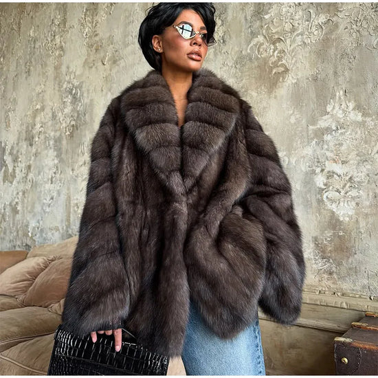 Cappotto lungo in pelliccia sintetica con colletto a revers – giacca maxi donna calda e lussuosa per l'inverno 2025