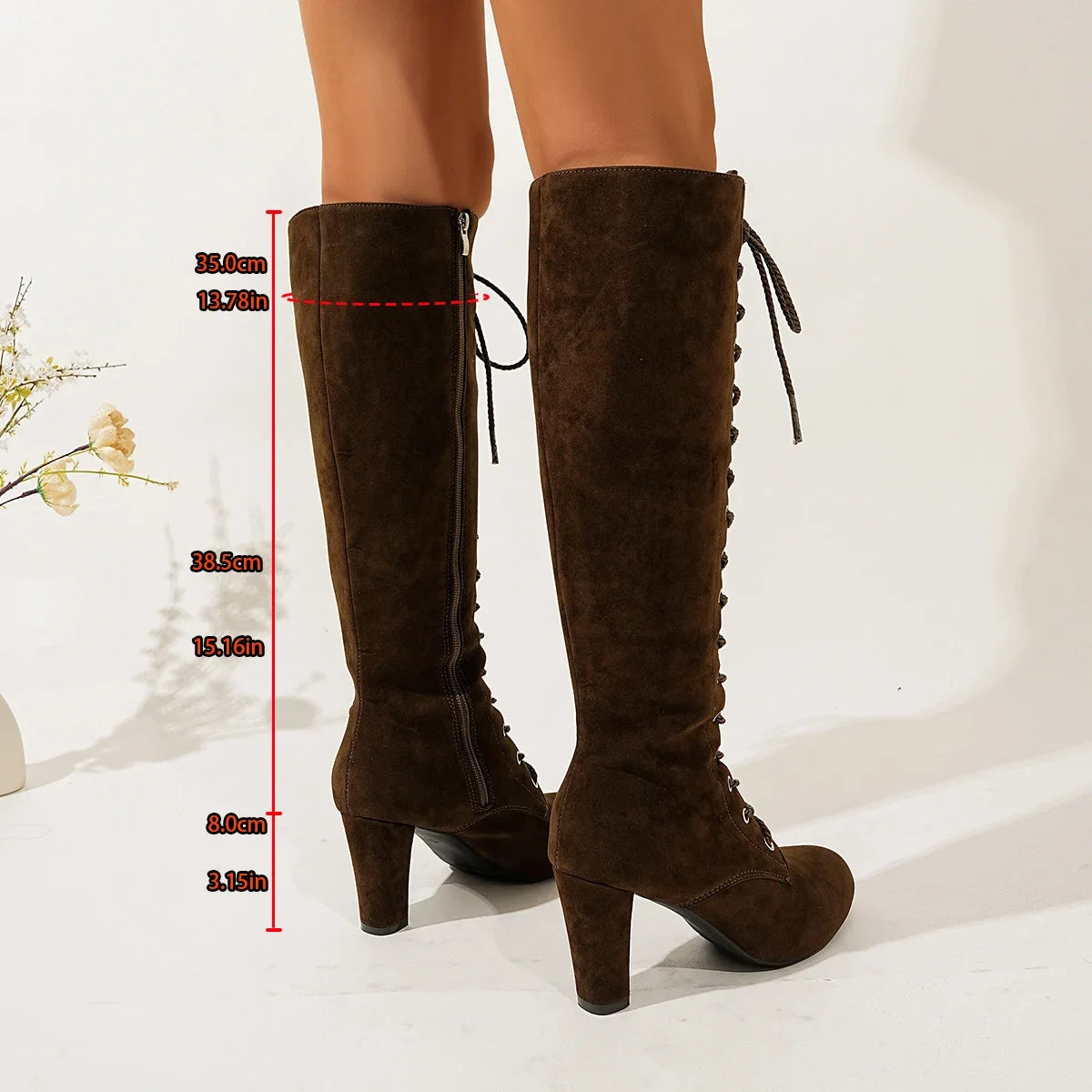 Stivali donna effetto camoscio con tacco largo e zip
