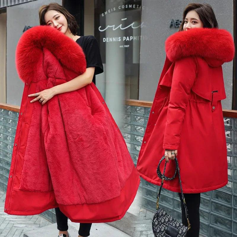 Parka invernale donna – Cappotto lungo imbottito con fodera in lana, cappuccio e colletto in pelliccia, giacca calda da neve