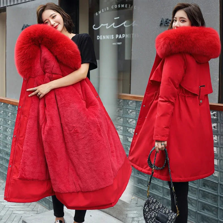 Parka invernale donna – Cappotto lungo imbottito con fodera in lana, cappuccio e colletto in pelliccia, giacca calda da neve