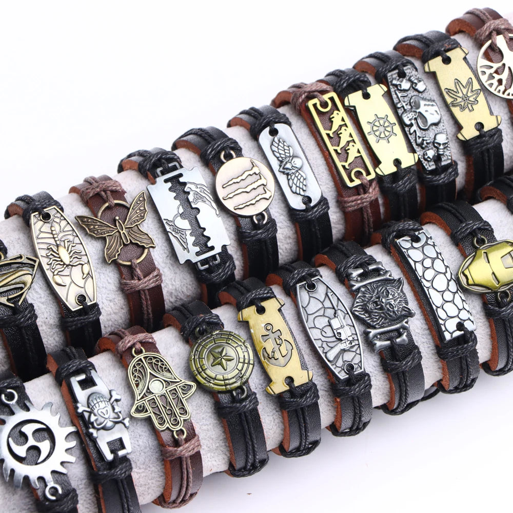 10-100 Braccialetti in Pelle Intrecciata Regolabili – Bracciali Uomo / Donna All’Ingrosso Retro Style