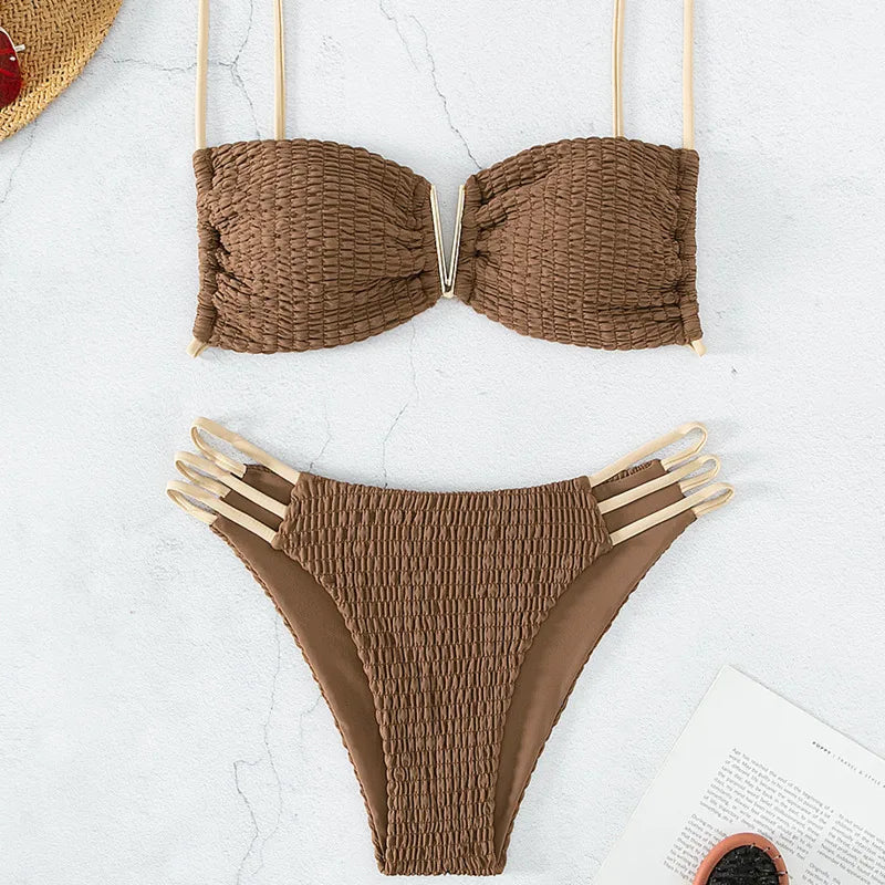 Bikini push-up sexy donna 2025 con laccetti e scollo profondo