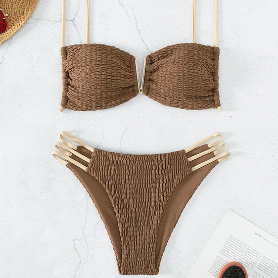 Bikini push-up sexy donna 2025 con laccetti e scollo profondo