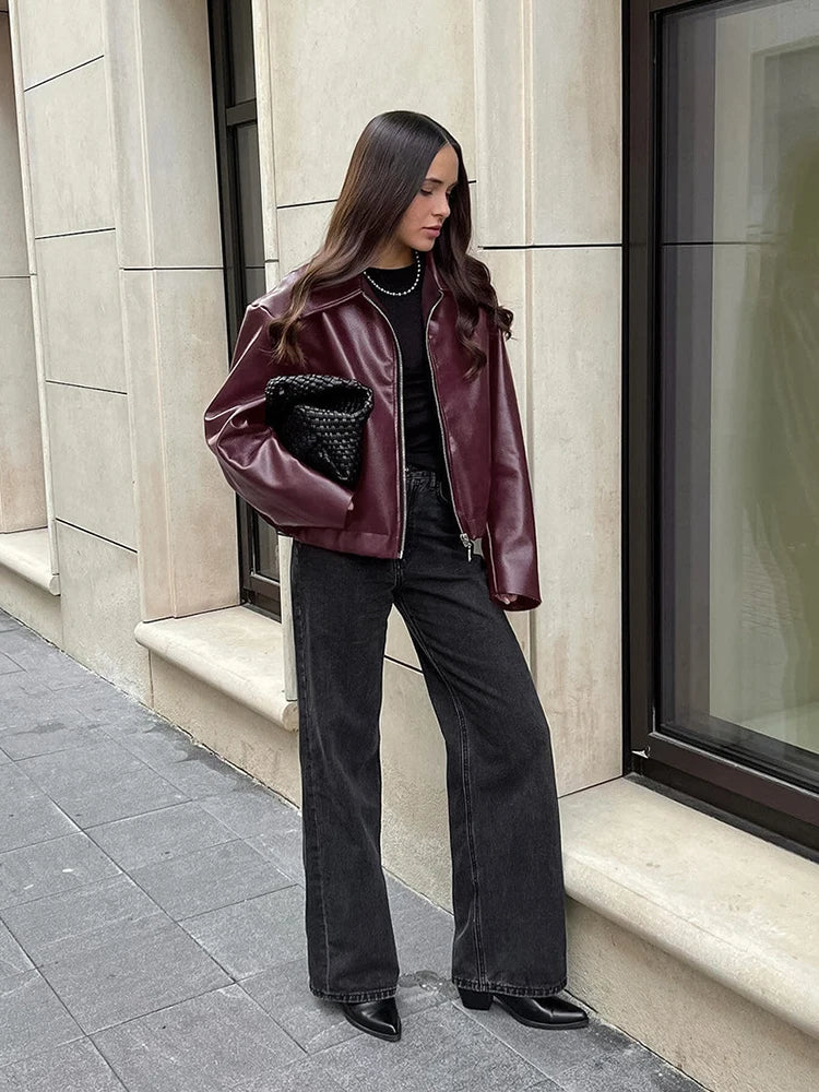 Giacca Similpelle Donna Oversize con Zip - immagine 6