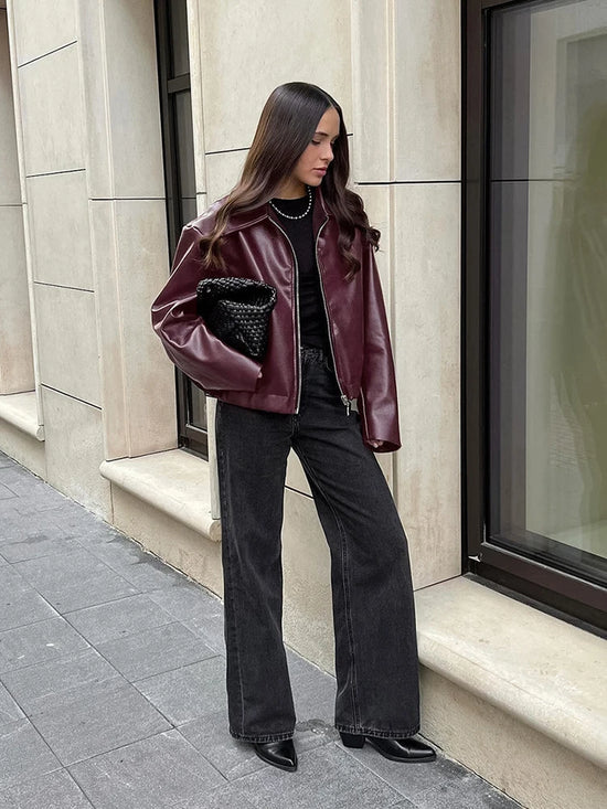 Giacca Similpelle Donna Oversize con Zip - immagine 6