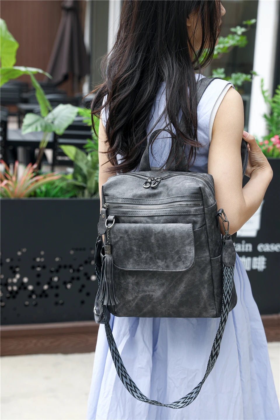 Zaino donna grande capacità in pelle simil-cuoio – daypack fashion da viaggio e scuola, backpack solid colour per ragazze