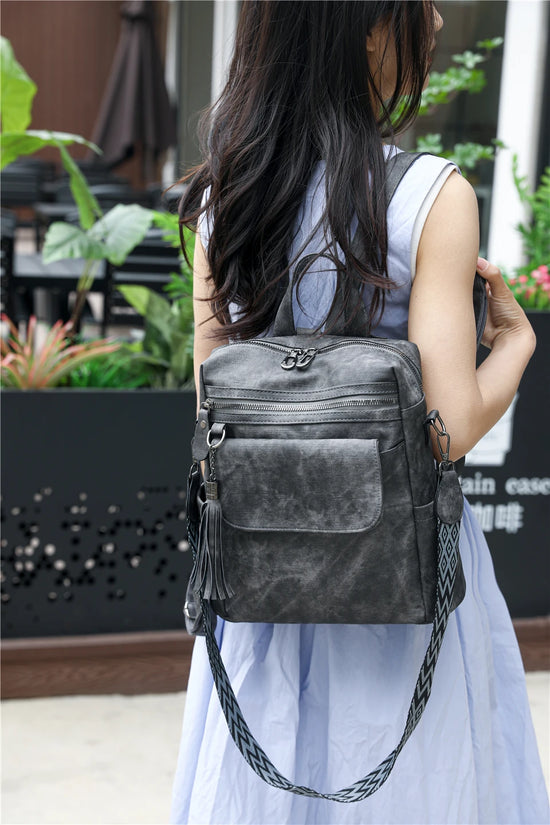 Zaino donna grande capacità in pelle simil-cuoio – daypack fashion da viaggio e scuola, backpack solid colour per ragazze