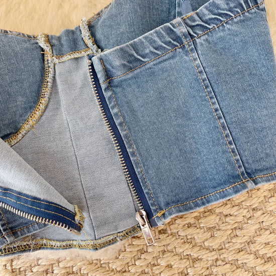 Top Denim Corsetto con Reggiseno Integrato – Crop Top Donna