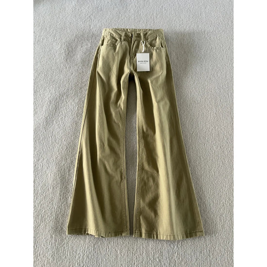Jeans khaki a vita bassa da donna – stile retrò americano, gamba larga, lunghezza completa, micro flare, taglie comode, casual e confortevoli