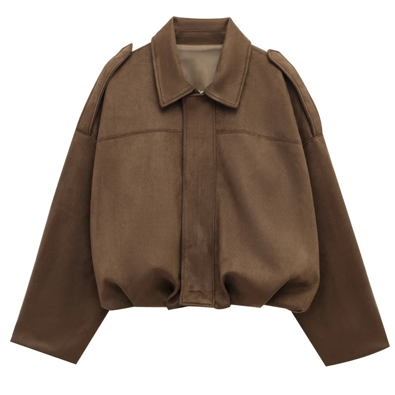 Giacca Bomber Donna con Zip, Collo a Revers e Maniche Lunghe – Giubbotto Corto Stile High Street 2025 per Autunno/Inverno