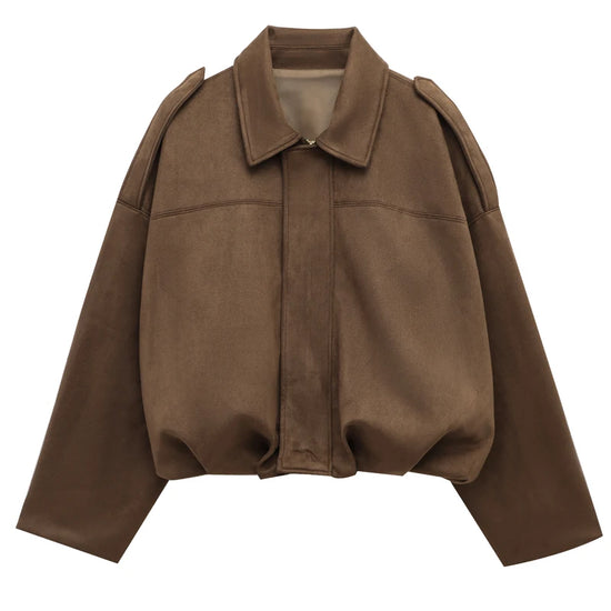 Giacca Bomber Donna con Zip, Collo a Revers e Maniche Lunghe – Giubbotto Corto Stile High Street 2025 per Autunno/Inverno
