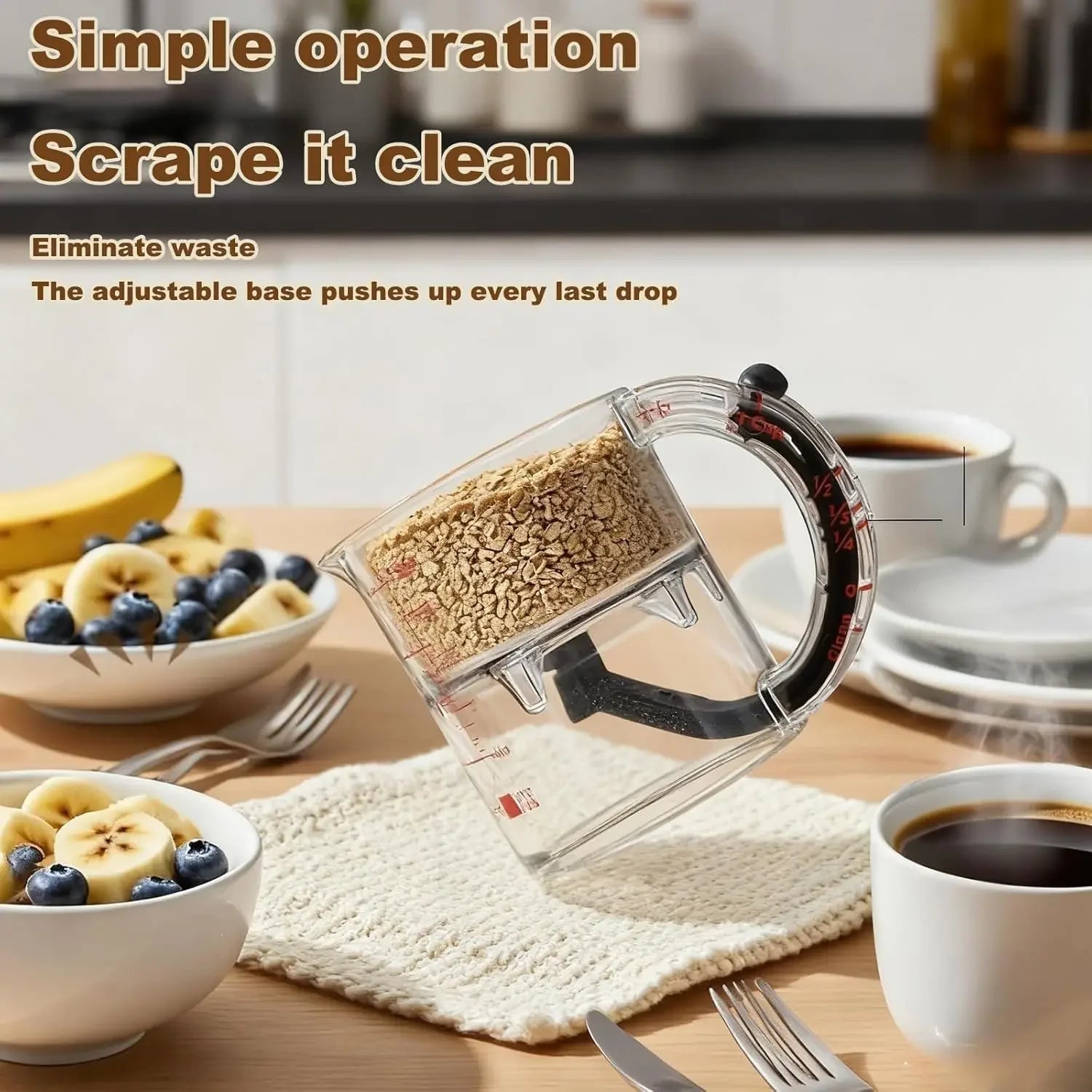 4-IN-1 Measuring Cup Adjustable MultiFunctional Measuring Cup With Scraper-Style Seal Base Kitchen Cube Cups Tools For Cooking