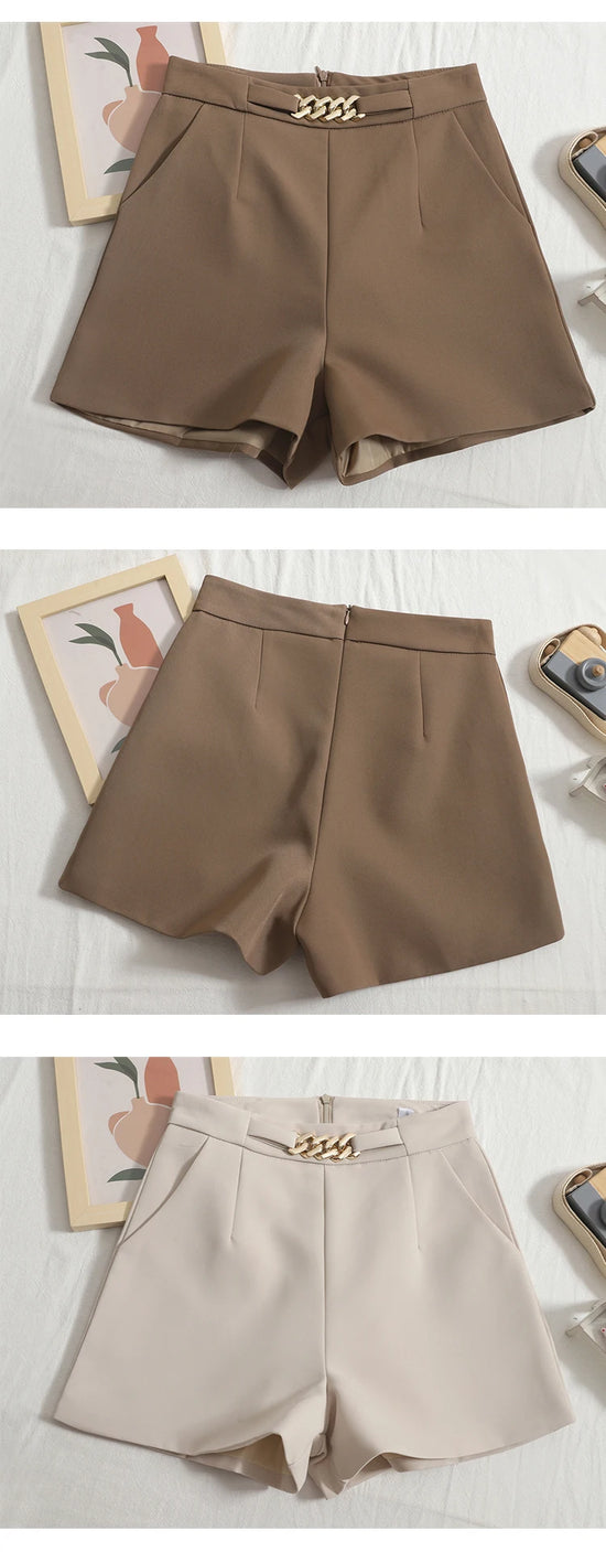 Shorts eleganti donna Heliar – A vita alta con zip e cintura femminile