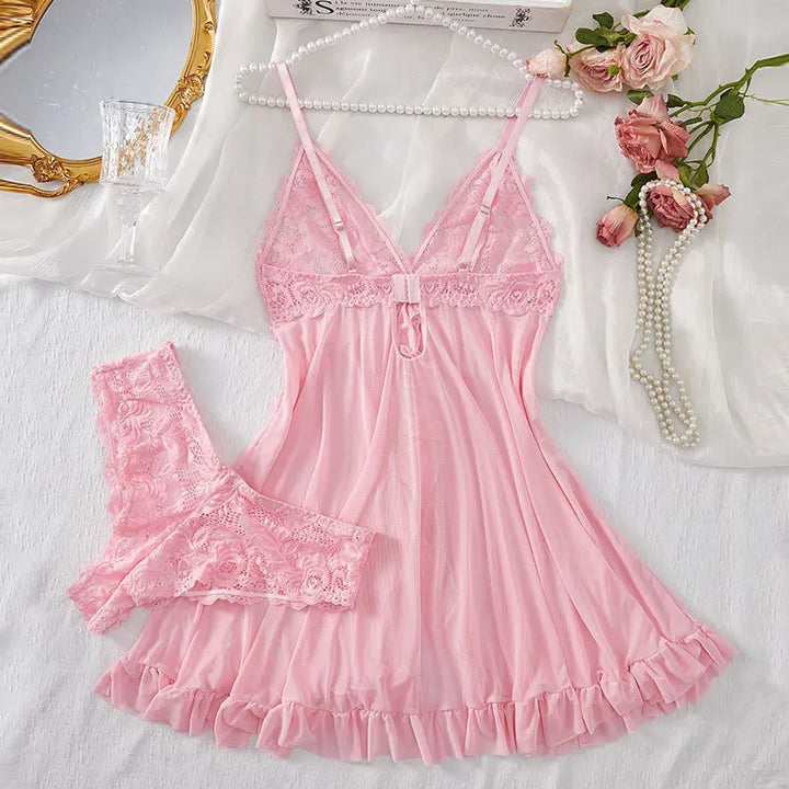 Completo lingerie plus size in pizzo con reggiseno, perizoma e vestaglia trasparente – Set elegante e romantico