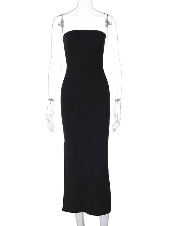 Abito Nero Elegante HugCitar – Maxi Dress Strapless Bodycon per Cerimonie, Party e Serate