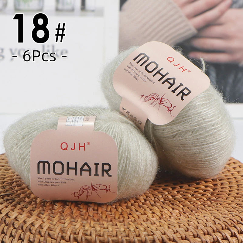 Set 6 gomitoli filato mohair morbido – lana angora effetto fluffy per maglioni, sciarpe, shawl fai-da-te