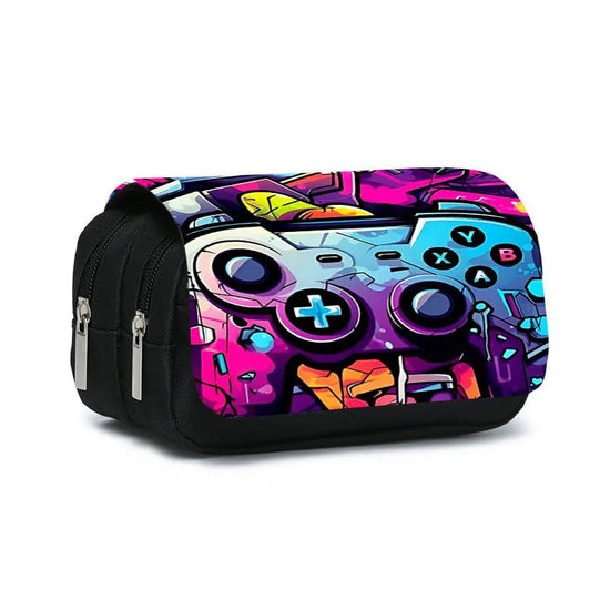 Game Controller Double Layered Flip Pen Case for Boy and Girls Best Gifts 2D Cartoon School Supplies Pencil Case for Children