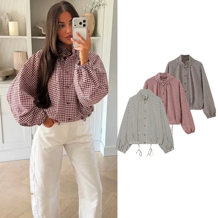 Camicia donna a quadri con colletto e bottoni