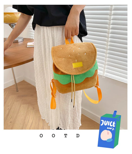 Zaino hamburger cartoon unisex – Backpack kawaii grande capacità per bambini e adulti, design buffo e comodo