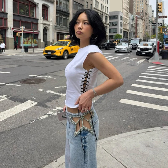 Jeans Wide Leg Donna Vita Alta Blu – Streetwear - dettaglio prodotto
