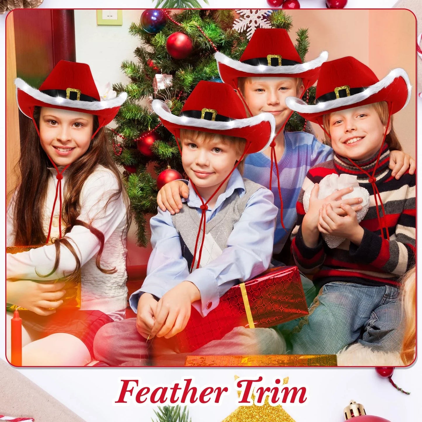 Cappello cowboy “Babbo Natale” rosso in feltro con tesa larga – floccato, unisex per festa western natalizia 2025