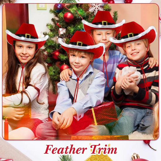 Cappello cowboy “Babbo Natale” rosso in feltro con tesa larga – floccato, unisex per festa western natalizia 2025