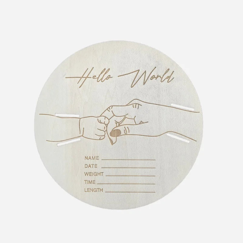 Porta Braccialetto Nascita Neonato – Targhetta Hello World in Legno