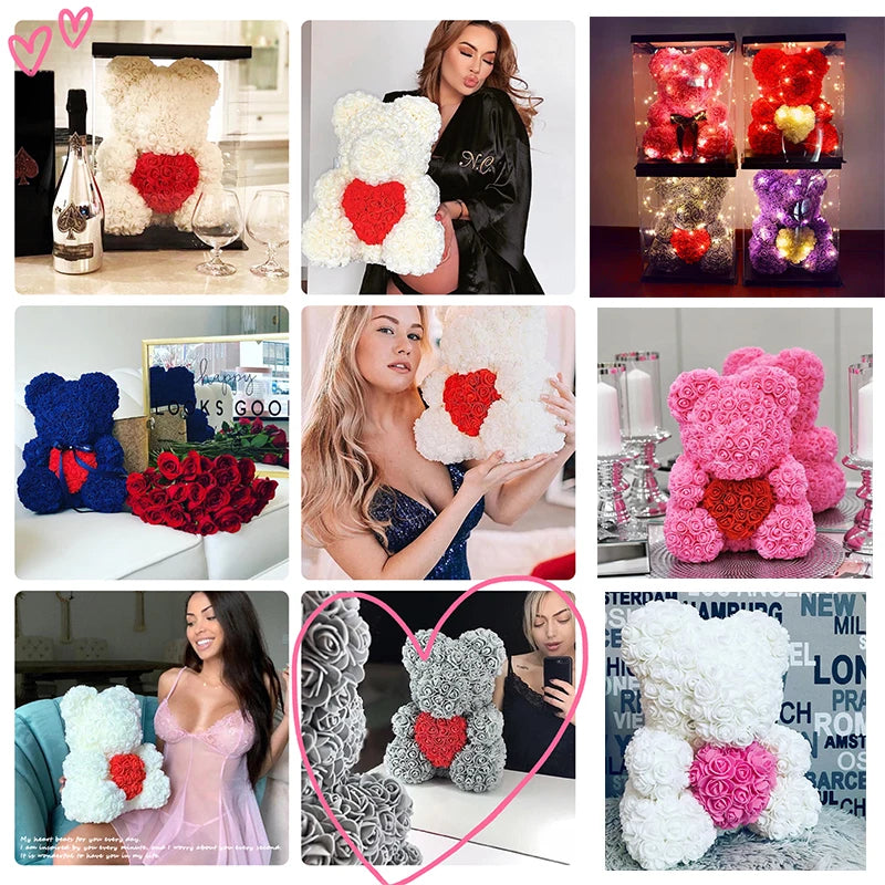 Orsetto di Rose Artificiali 40 cm Regalo Romantico per San Valentino e Anniversario
