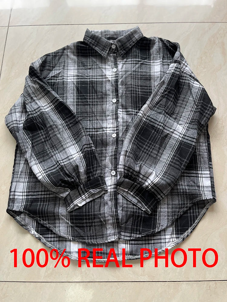 Camicia a quadri donna autunno 2025 – camicia manica lunga stile preppy vintage, taglio loose, single-breasted