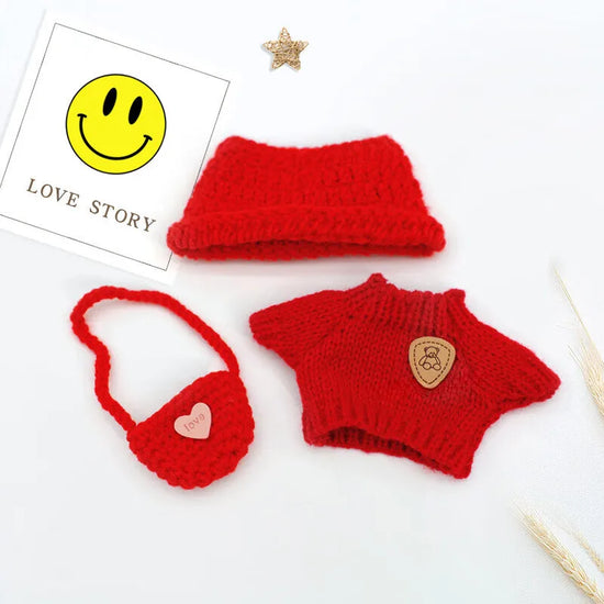 Set di abbigliamento lavorato a mano per bambola Labubu da 17 cm – Maglione, cappello e zaino