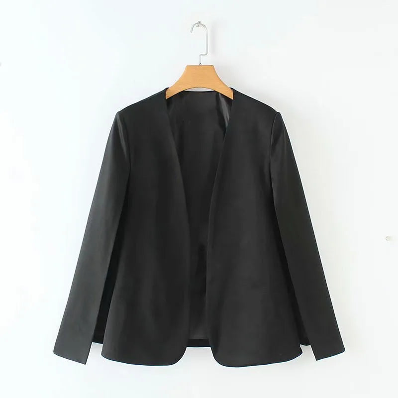 Giacca blazer donna senza colletto stile mantella – giacca da ufficio casual autunno primavera con maniche a mantella e collo aperto