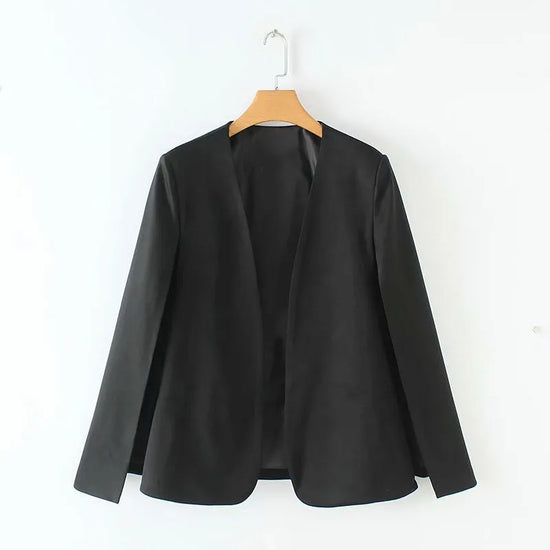 Giacca blazer donna senza colletto stile mantella – giacca da ufficio casual autunno primavera con maniche a mantella e collo aperto
