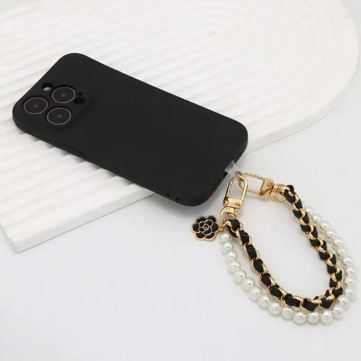 Portachiavi elegante doppio strato con perle + catena in pelle - accessorio fashion bag charm 2025