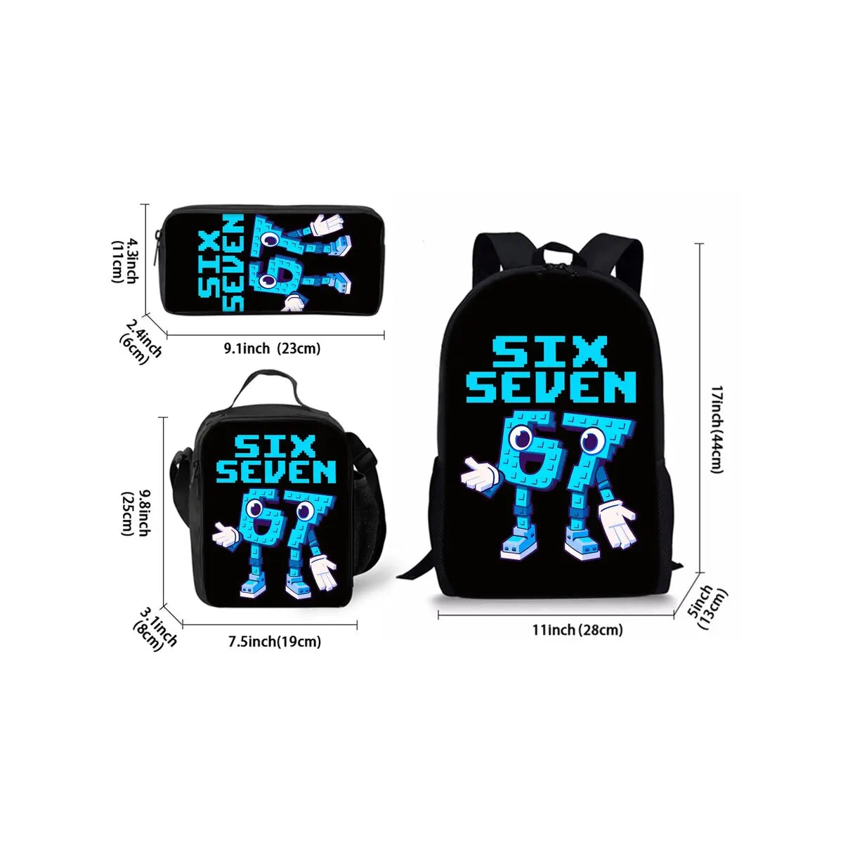 New Colorful Number 67 Print Three Piece Set Backpacks for Boy and Girls Best Gifts 2D Flat Cartoon School Bag for Children