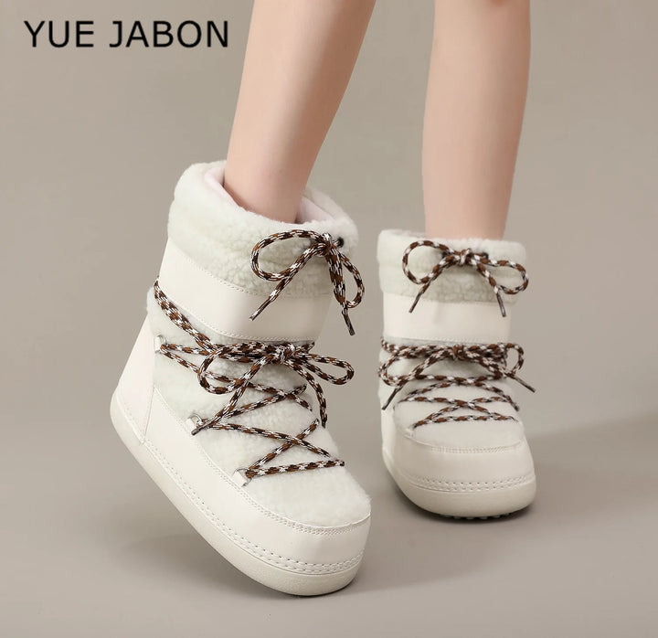 Botas Mujer 2026 New Snow Boot Women Winter Warm Shoe Platform Space Boots Skiing Space Boots Round Toe Platform Ankle Snowboots