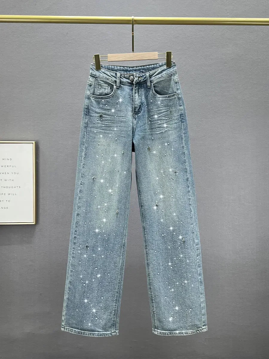 Jeans Donna Vita Alta con Ciondolo Brillante – Modello Gamba Dritta