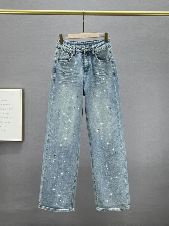 Jeans Donna Vita Alta con Ciondolo Brillante – Modello Gamba Dritta