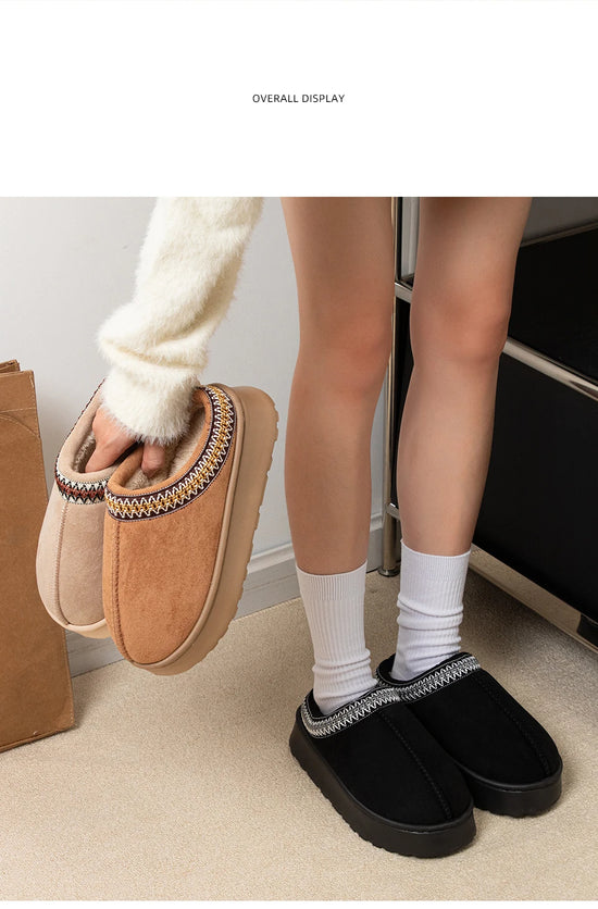 Slippers donna invernali ricamate antiscivolo ‒ pantofole plush indoor/outdoor con suola spessa e bordo caldo per l’inverno 2025