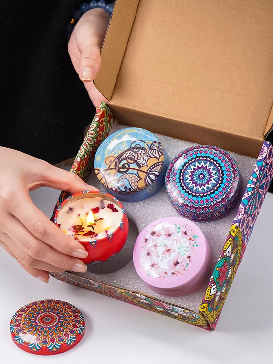 Set 4 Candele Profumate in Vaso con Cristalli e Fiori Secchi – Decorazioni Romantiche per Casa