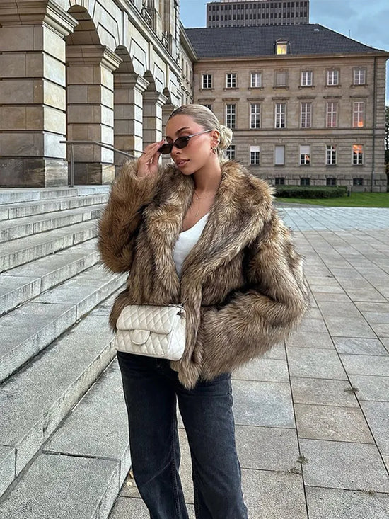 Cappotto in pelliccia sintetica con colletto a revers per donna – Giacca lunga a maniche lunghe, stile casual elegante per l'inverno 2025