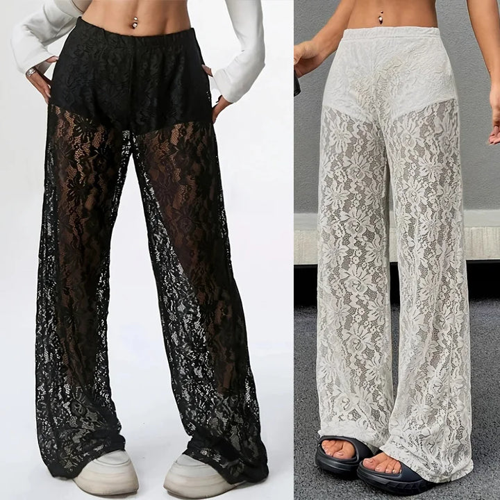 Pantaloni donna con pizzo trasparente dritti vita bassa – Estate 2025