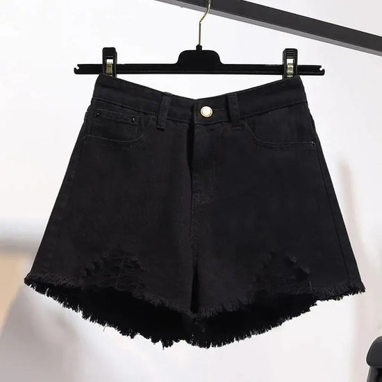 Cowboy shorts donna vita alta stile coreano – denim bianco con tasche, frange e strappi