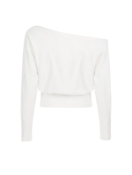 Maglione donna asimmetrico a collo alto e maniche lunghe