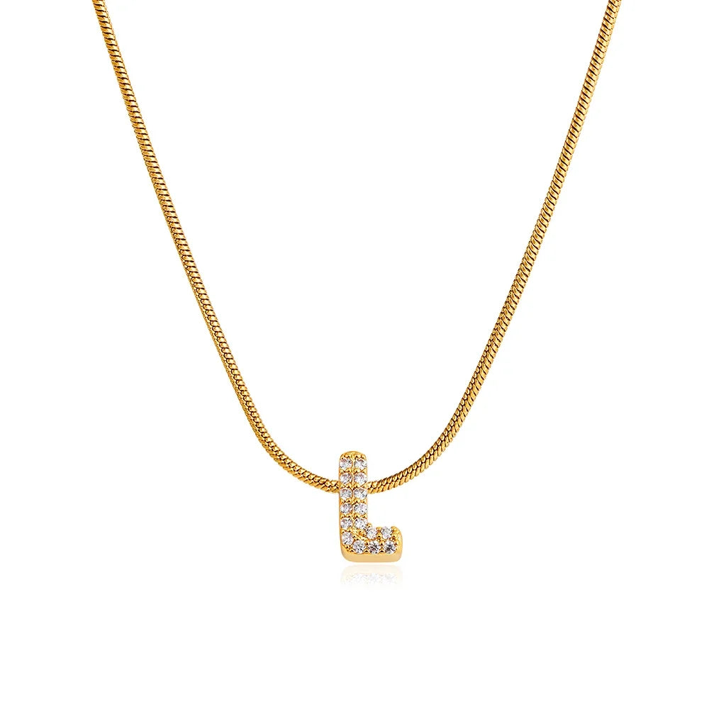 Collana iniziale personalizzabile A–Z con pavé di zirconi – acciaio, elegante