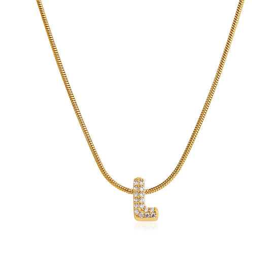 Collana iniziale personalizzabile A–Z con pavé di zirconi – acciaio, elegante