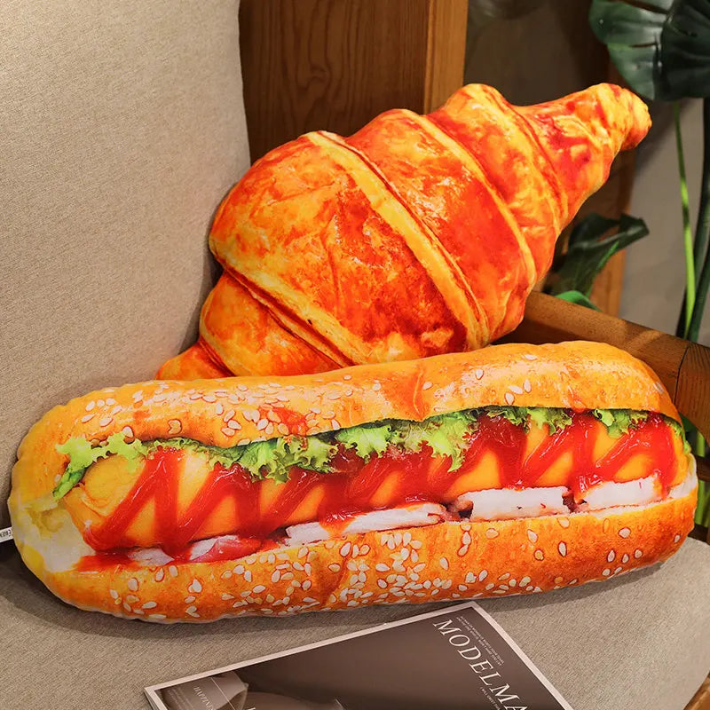 Realistic Bread Plush Pillow Set Croissant Baguette Hot Dog Sofa Decor Soft Comfort Food Themed Cushions For family Birthday Gif
