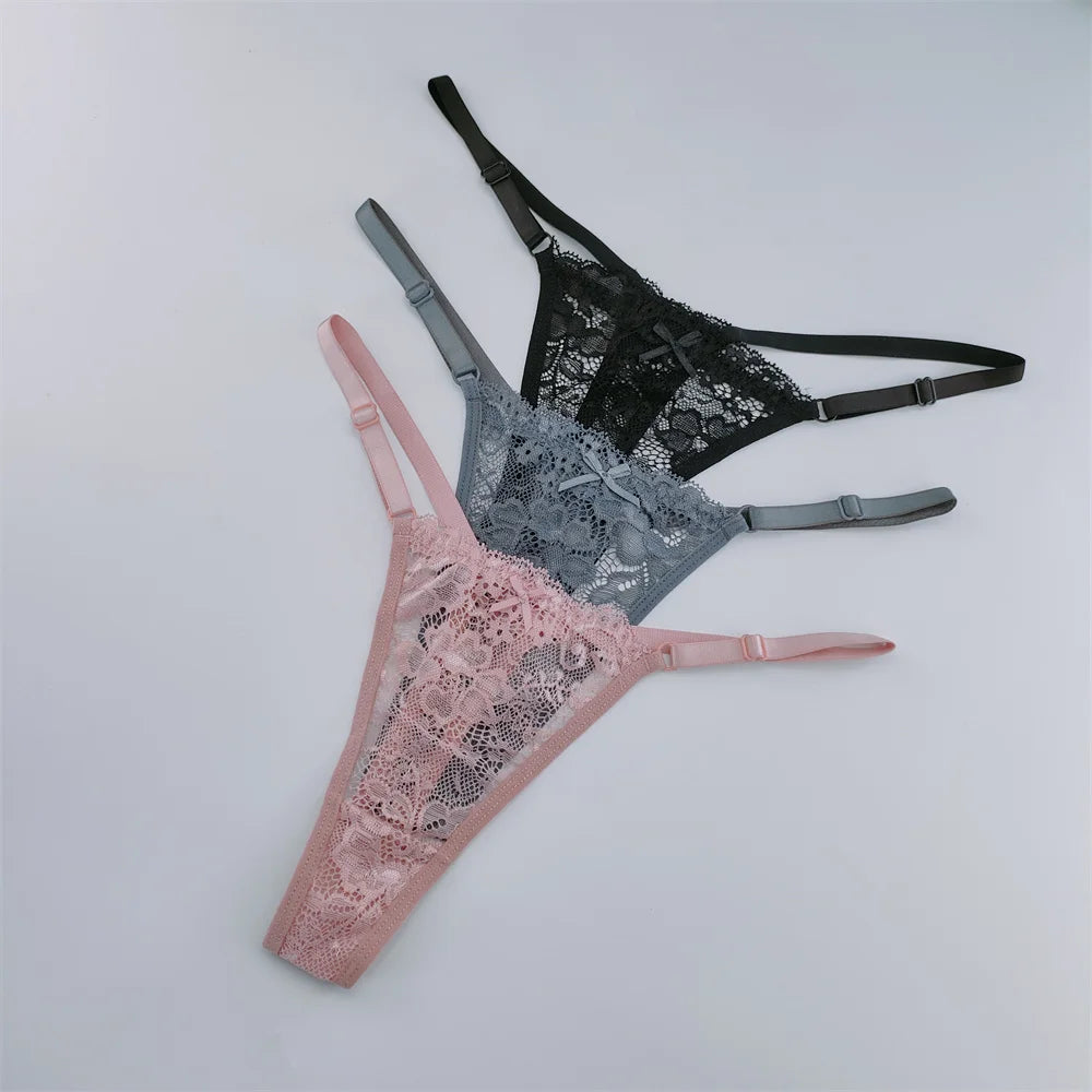 Set 3 Perizomi in Pizzo Trasparente Donna– Sexy Regolabile