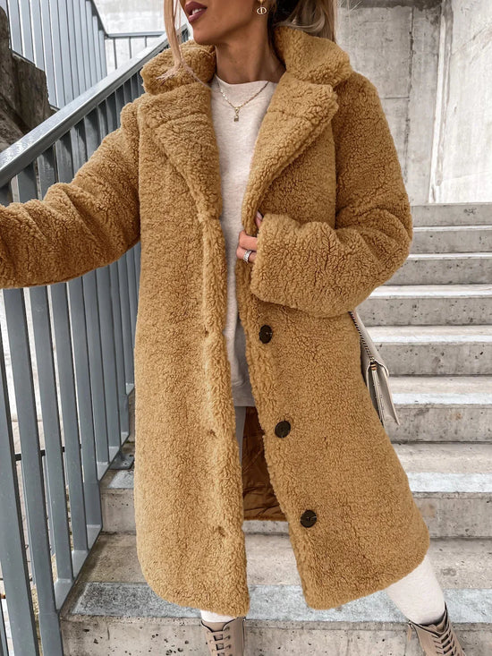 Cappotto lungo donna in fleece oversize 2025 – stile plus-size, caldo e raffinato per autunno/inverno